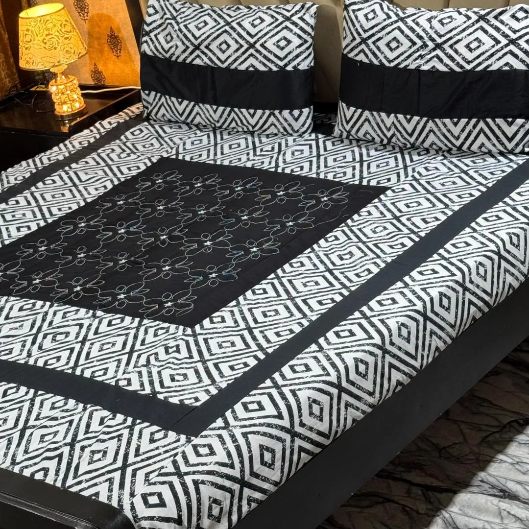 3 Pcs Cotton Sotton Patchwork Double Bedsheet