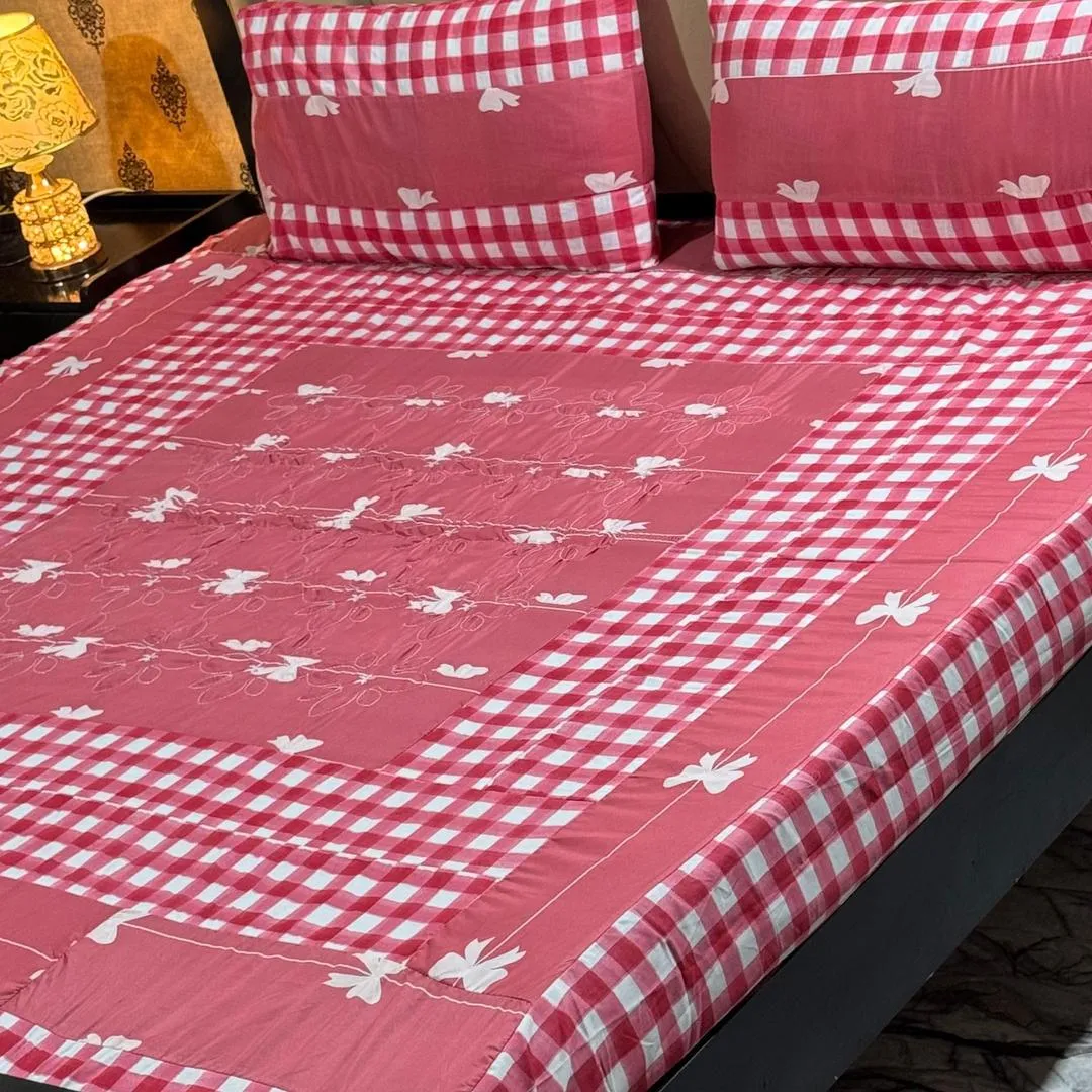 3 Pcs Cotton Sotton Patchwork Double Bedsheet