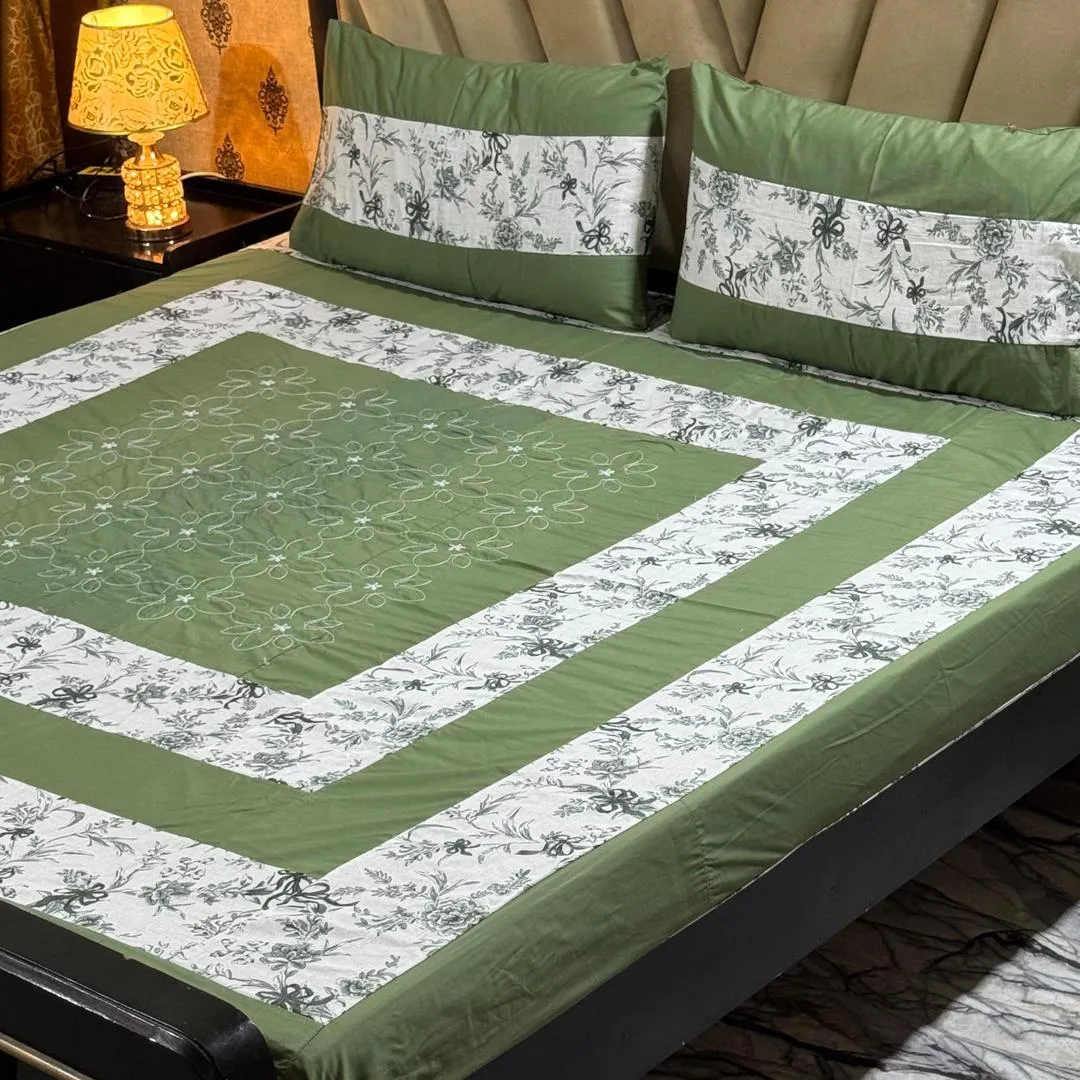 3 Pcs Cotton Sotton Patchwork Double Bedsheet