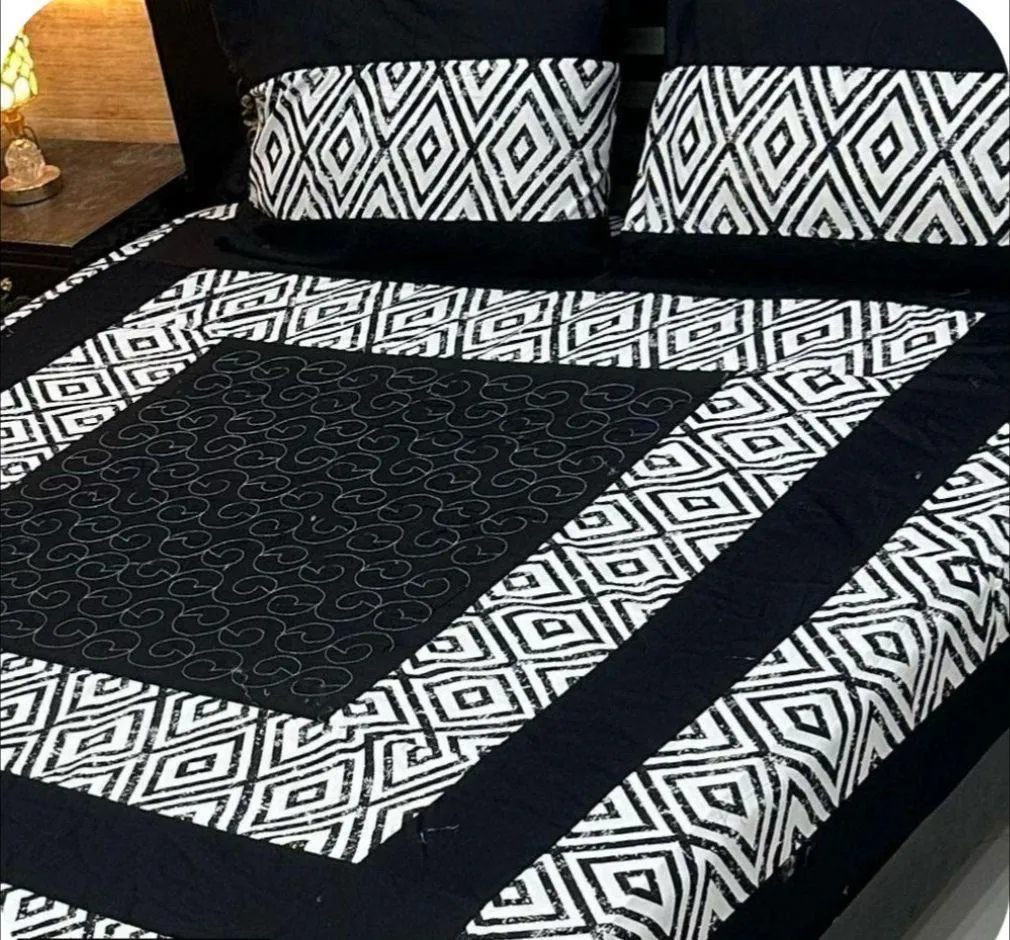 3 Pcs Cotton Sotton Patchwork Double Bedsheet
