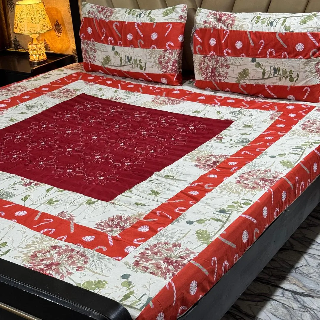 3 Pcs Cotton Sotton Patchwork Double Bedsheet