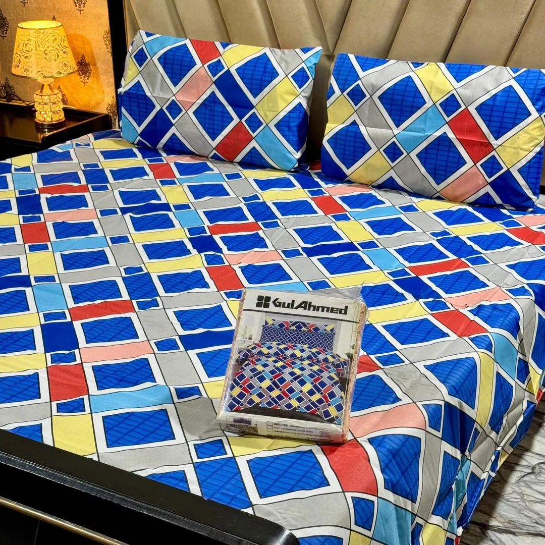3 Pcs Mix Cotton Printed Double Bedsheet