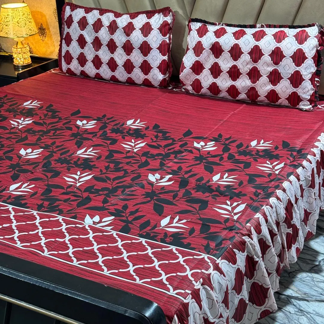 3 Pcs Cotton Salonica Frill Double Bedsheet