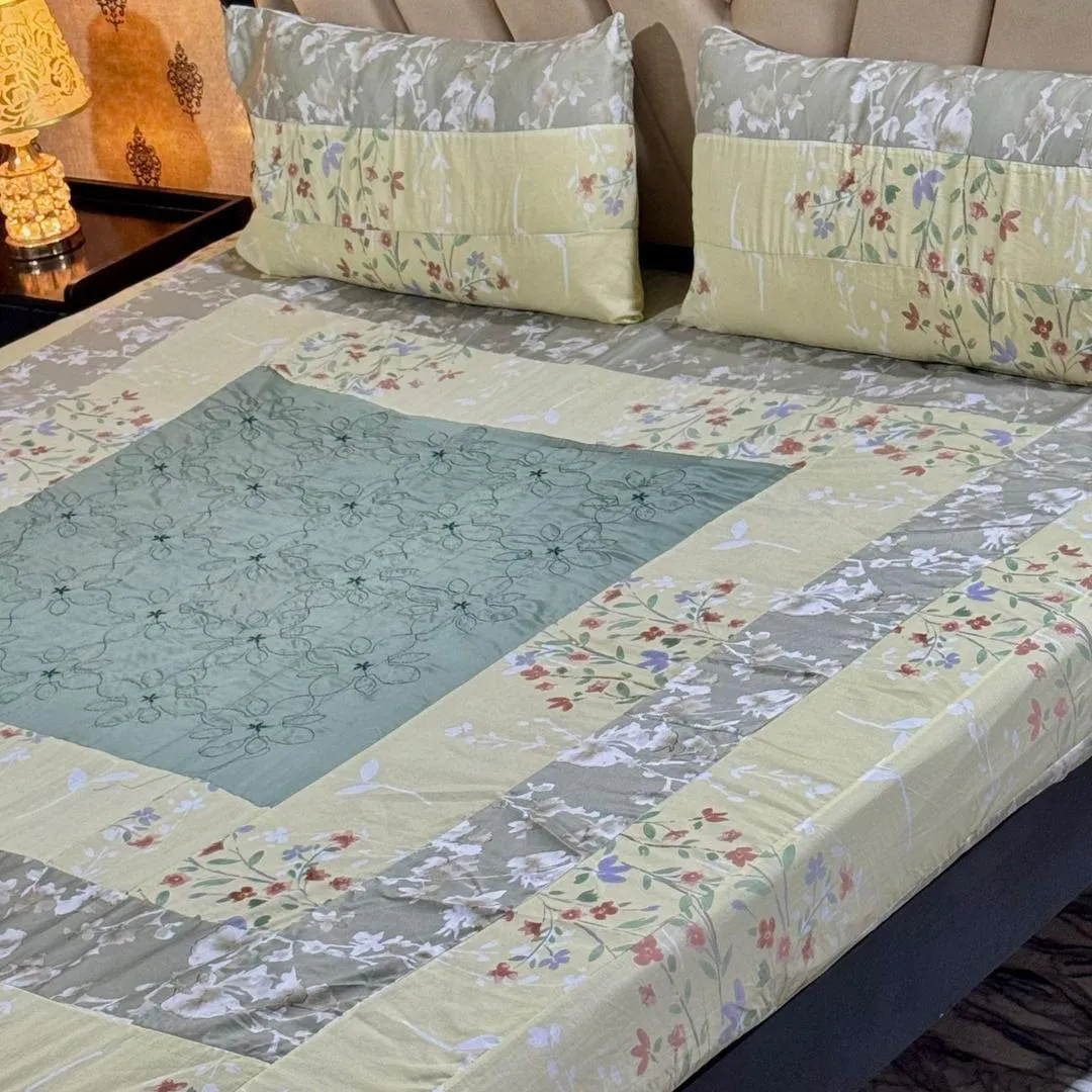 3 Pcs Cotton Sotton Patchwork Double Bedsheet