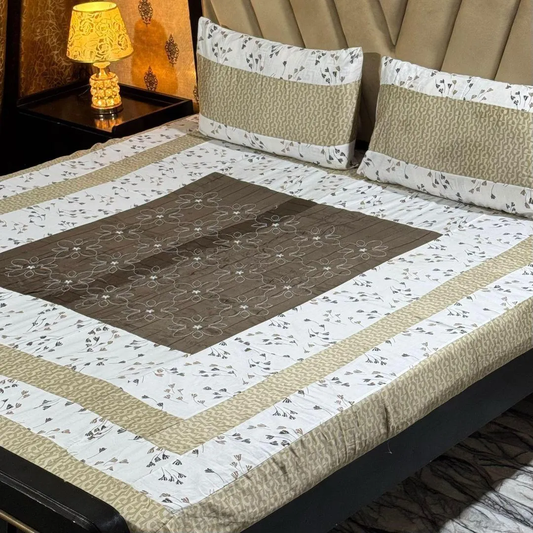 3 Pcs Cotton Sotton Patchwork Double Bedsheet