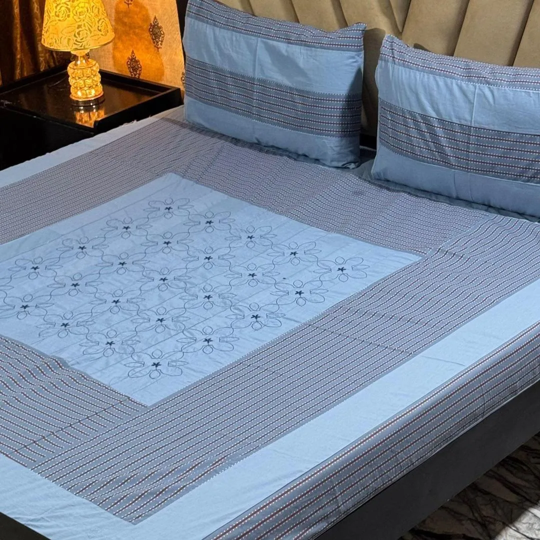 3 Pcs Cotton Sotton Patchwork Double Bedsheet