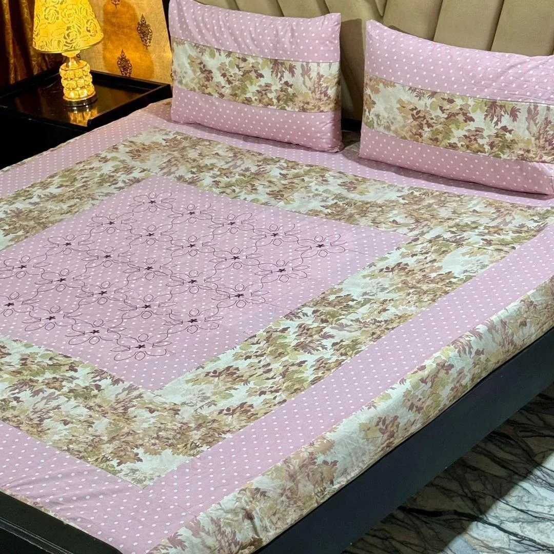 3 Pcs Cotton Sotton Patchwork Double Bedsheet