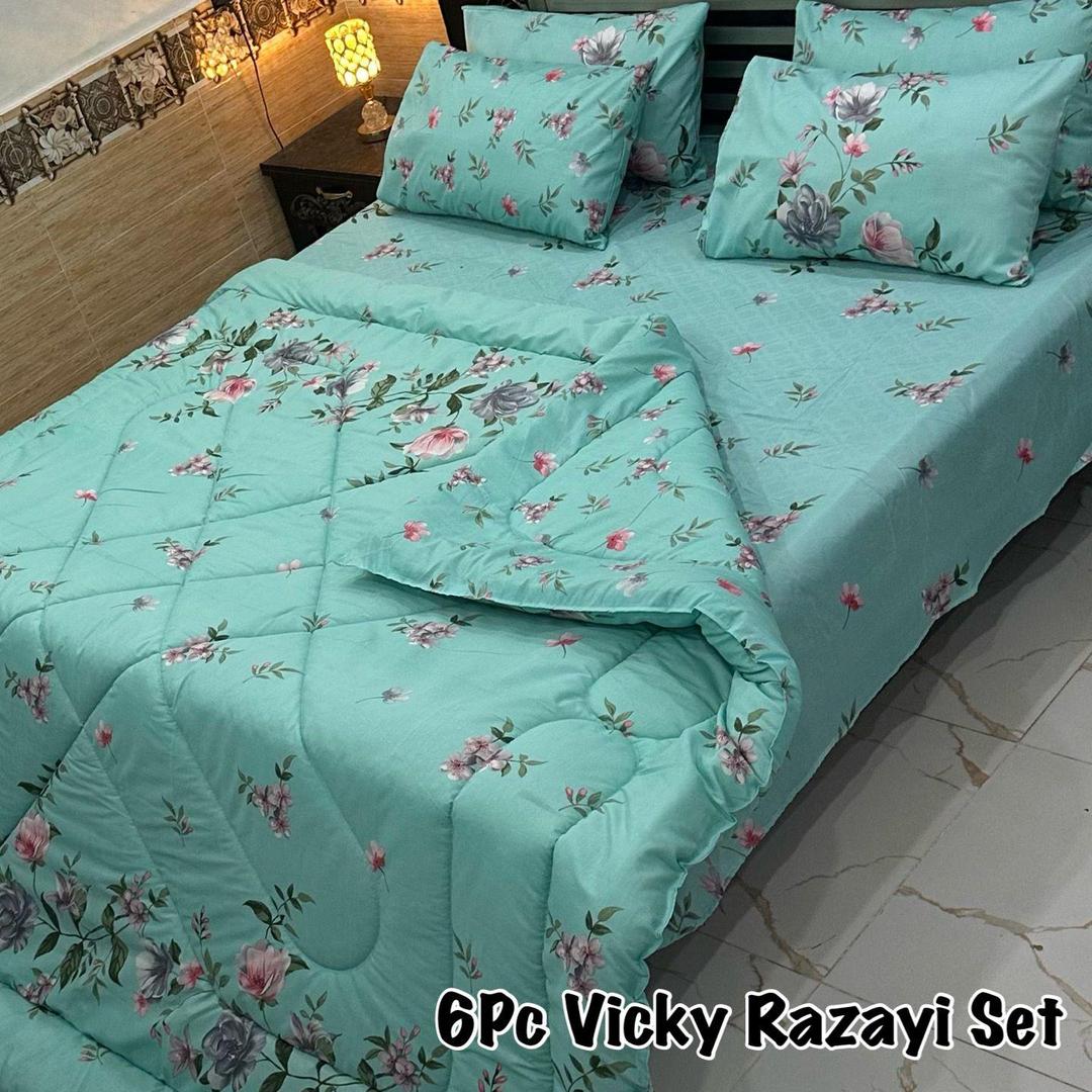 6 Pcs Cotton Salonica Printed Razai Set