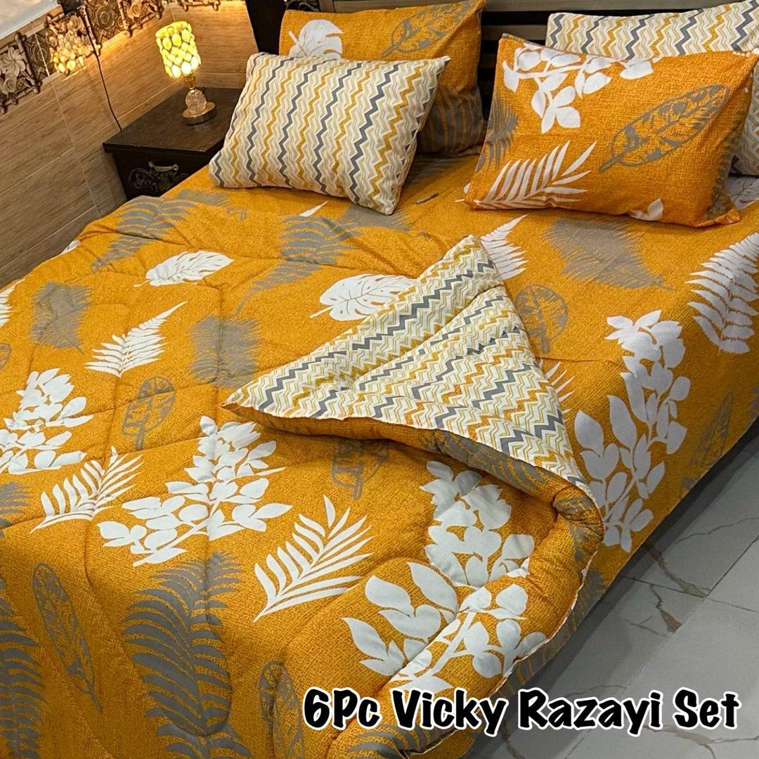 6 Pcs Cotton Salonica Printed Razai Set