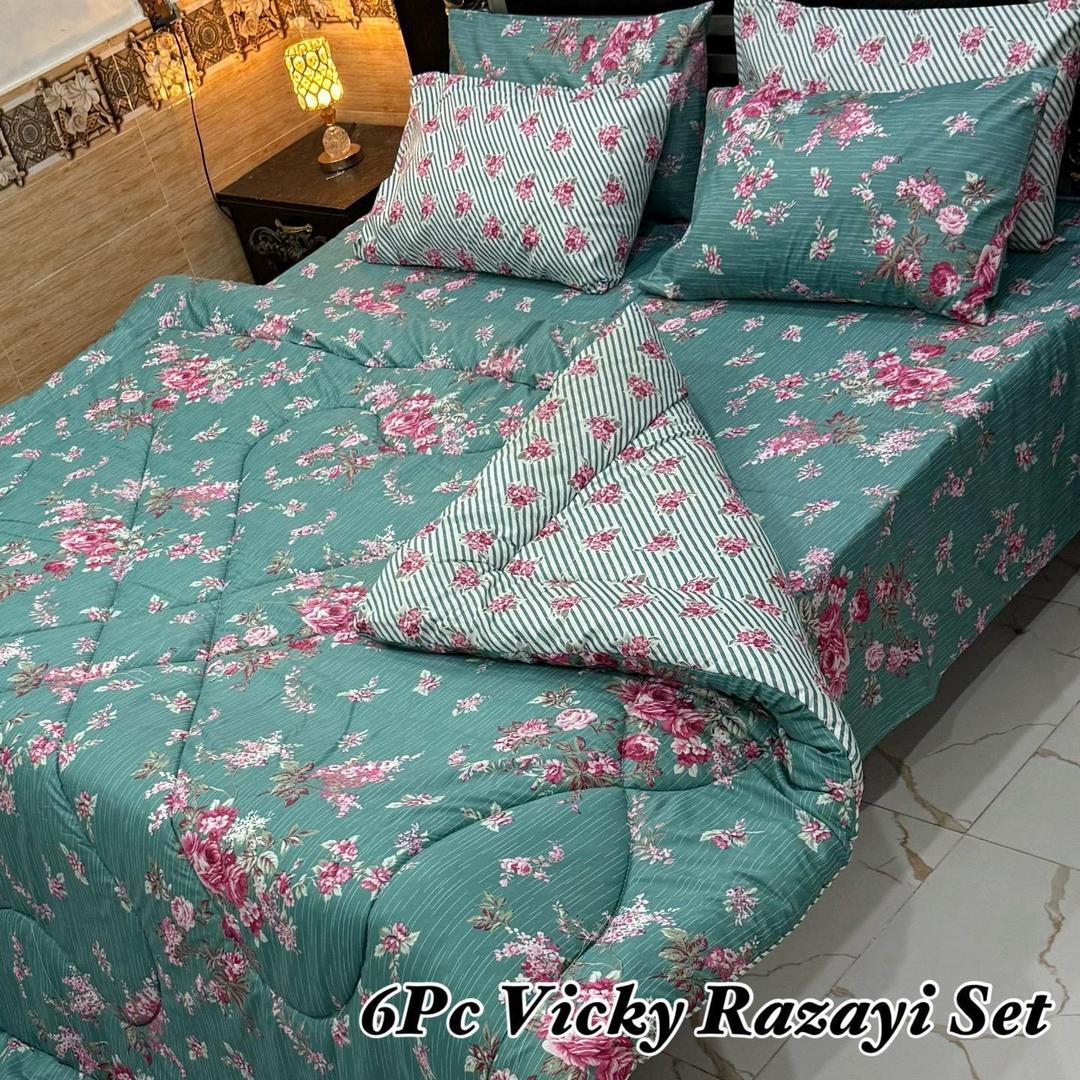 6 Pcs Cotton Salonica Printed Razai Set