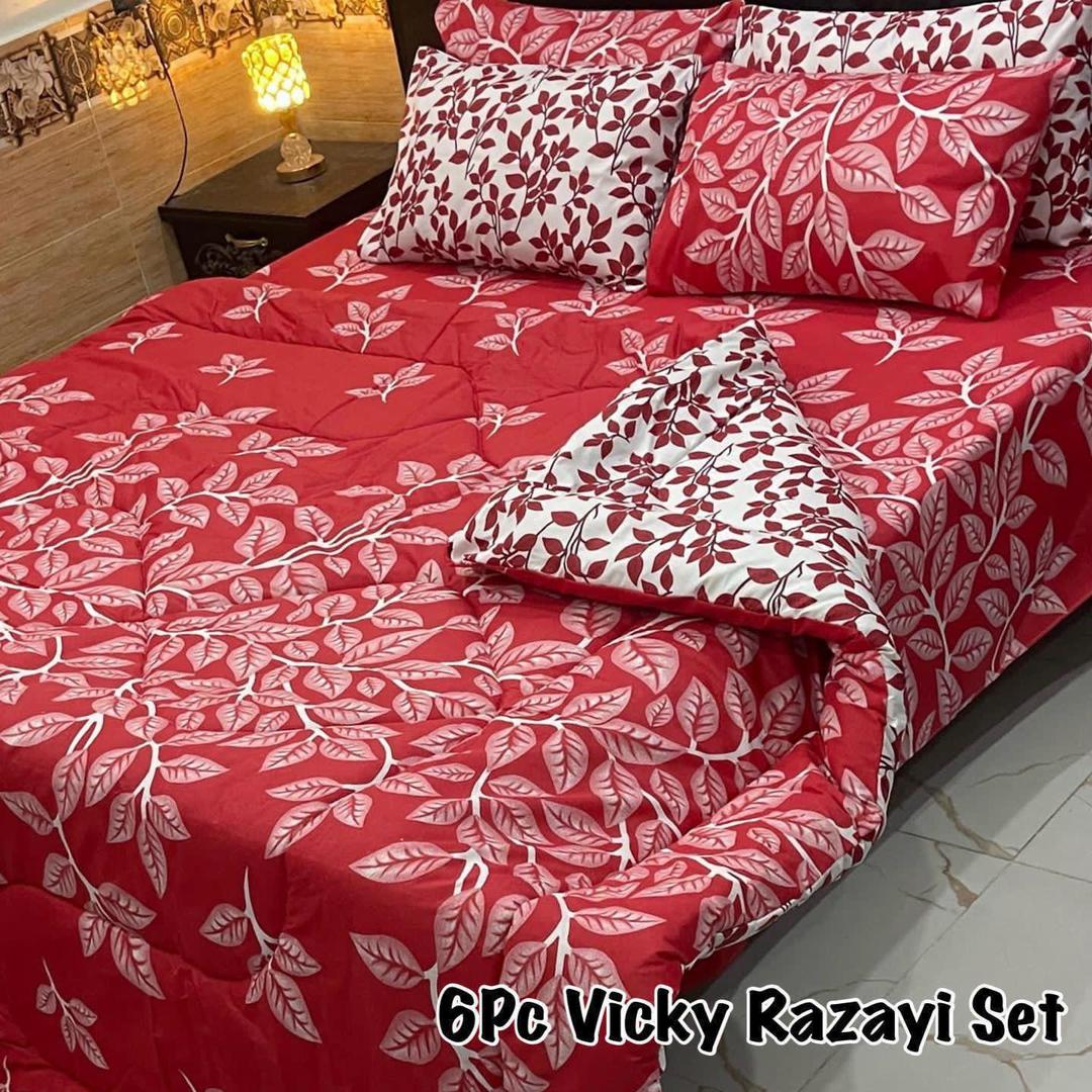 6 Pcs Cotton Salonica Printed Razai Set
