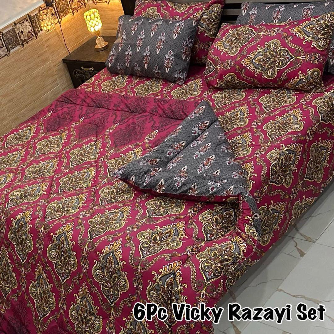 6 Pcs Cotton Salonica Printed Razai Set