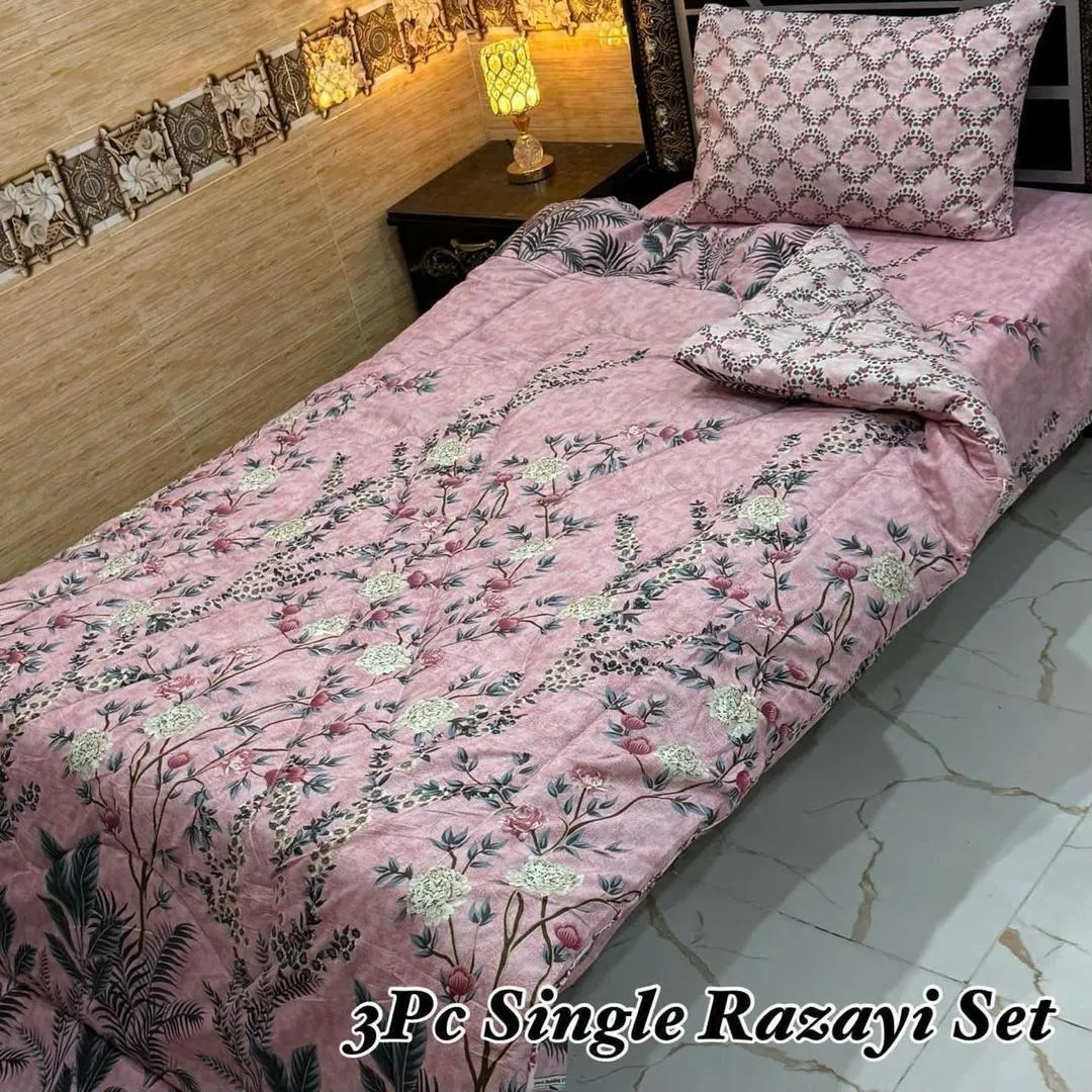 3 Pcs Cotton Salonica Printed Razai Set