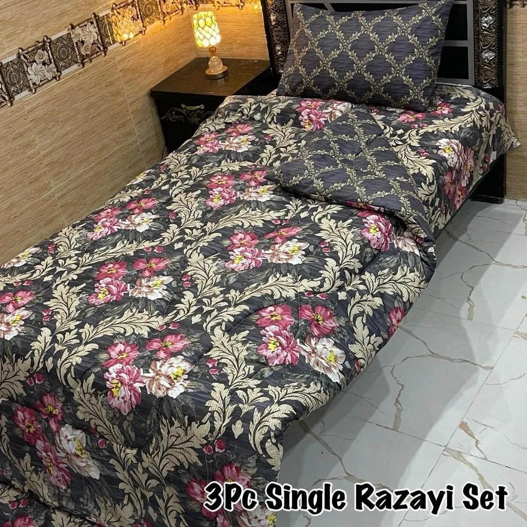 3 Pcs Cotton Salonica Printed Razai Set