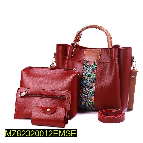 4 Pcs Women's PU Leather Plain Shoulder Bag 