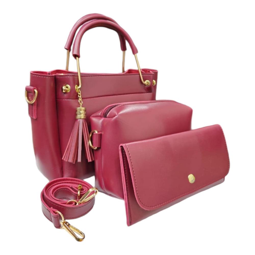 Women's PU Leather Plain Hand Bag Set