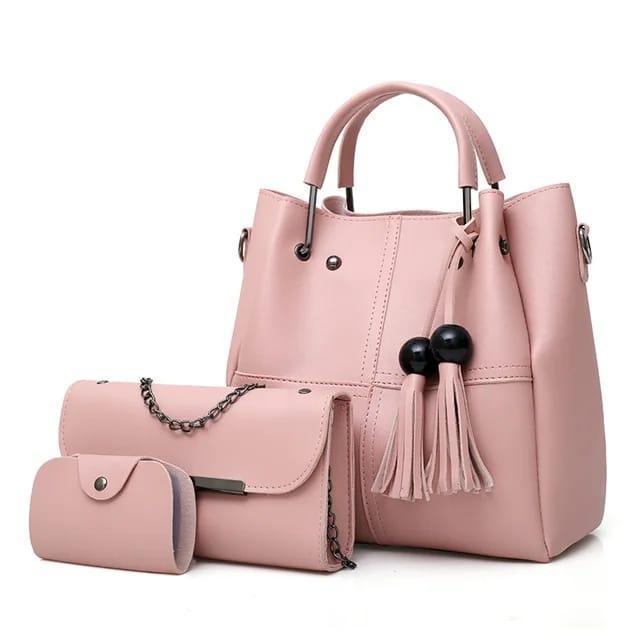 Women's PU Leather Plain Hand Bag Set
