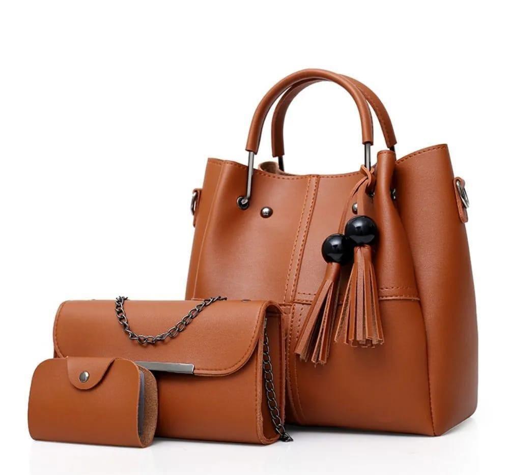 Women's PU Leather Plain Hand Bag Set