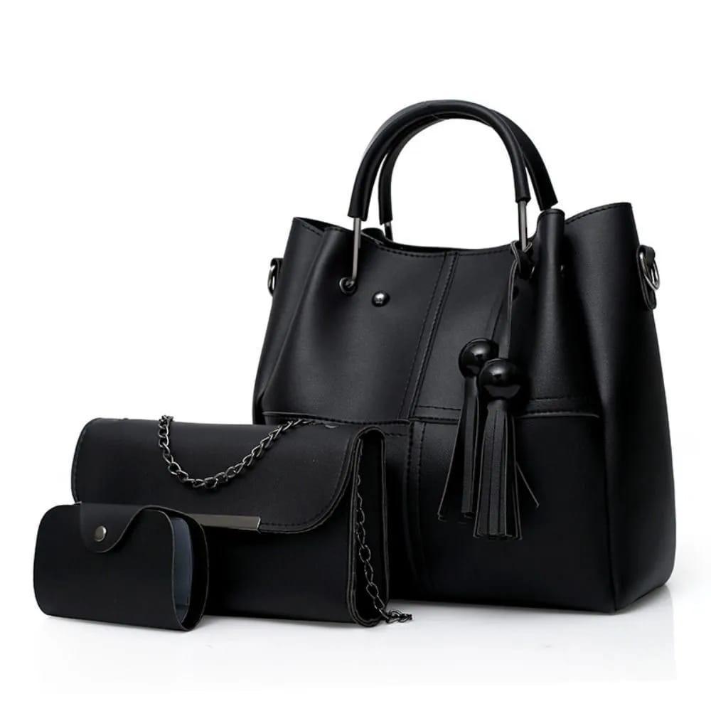 Women's PU Leather Plain Hand Bag Set