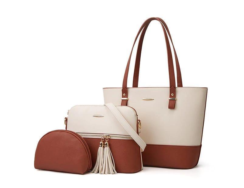 Elegant Women's PU Leather Hand Bag Set - Off White 3 Pcs for Every Occasion