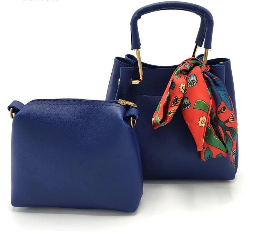 Stylish Women's PU Leather Hand Bag Set - 2 Pcs in Blue
