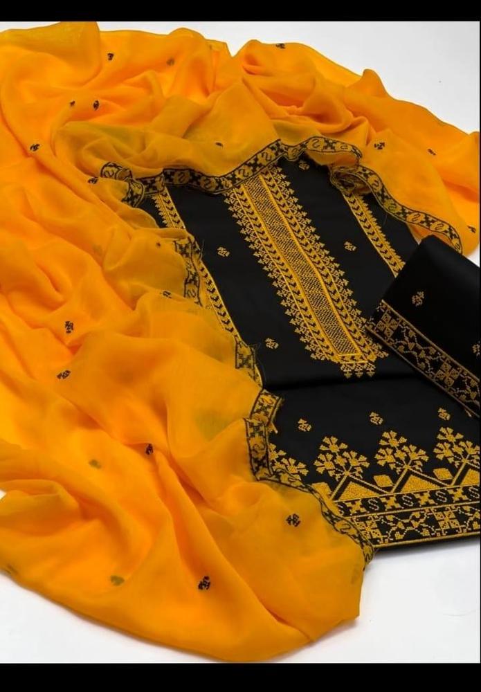 3 Pcs Women's Unstitched Cotton Embroidered Suit