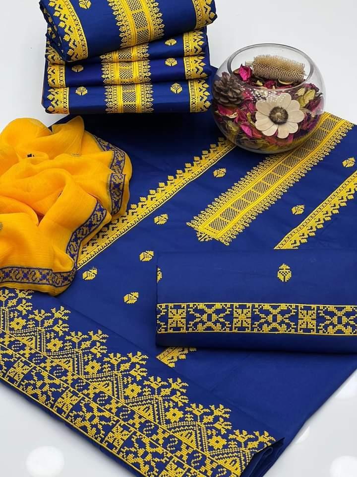 3 Pcs Women's Unstitched Cotton Embroidered Suit
