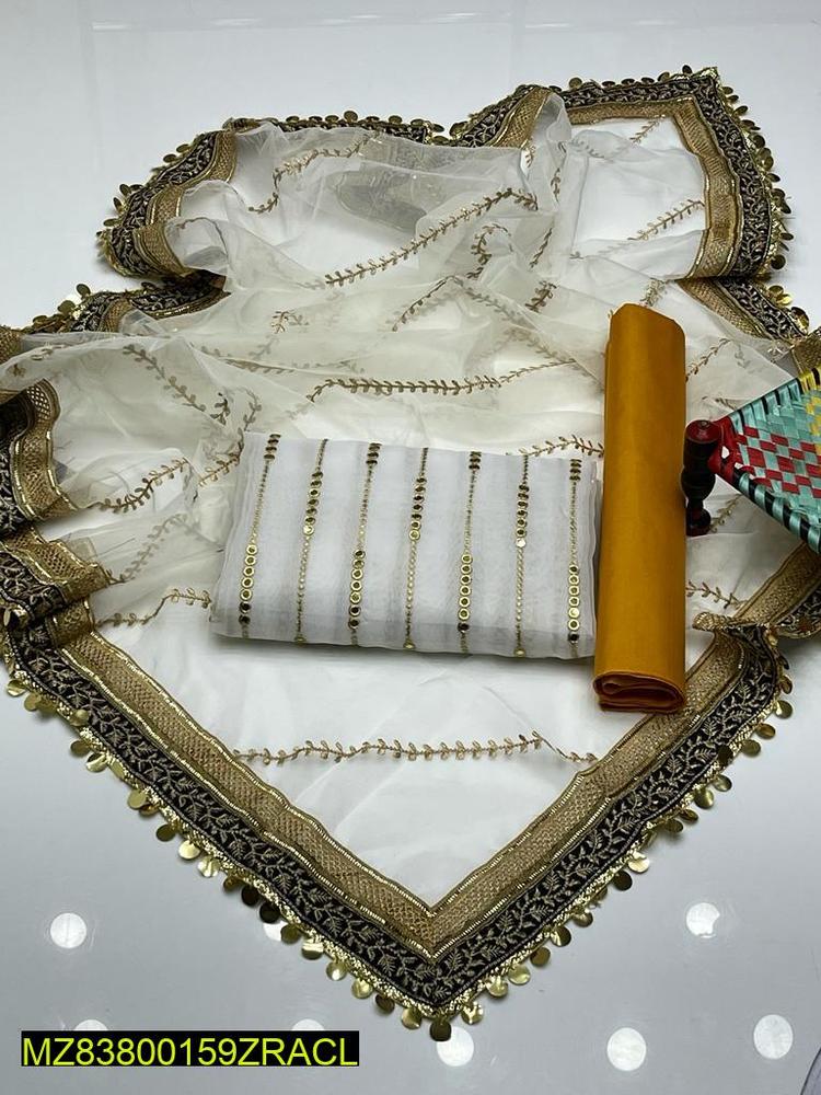 3 Pcs Women's Unstitched Organza Embroidered Suit