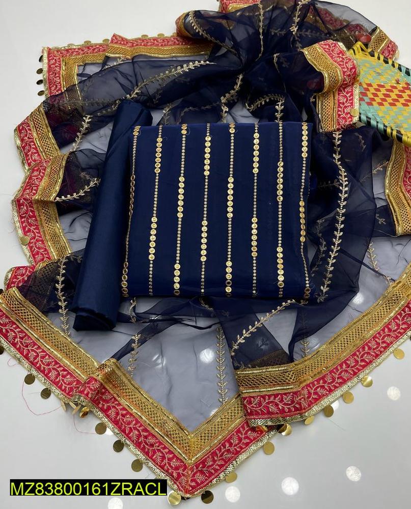 3 Pcs Women's Unstitched Organza Embroidered Suit