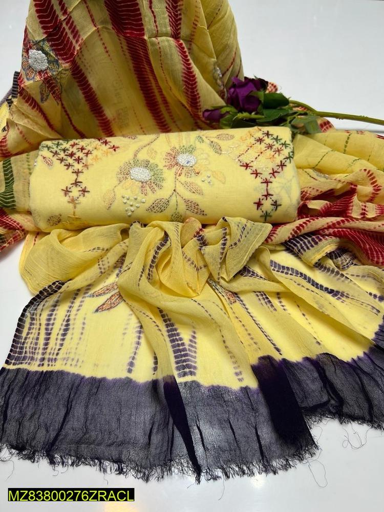 3 Pcs Women's Unstitched Lawn Embroidered Suit