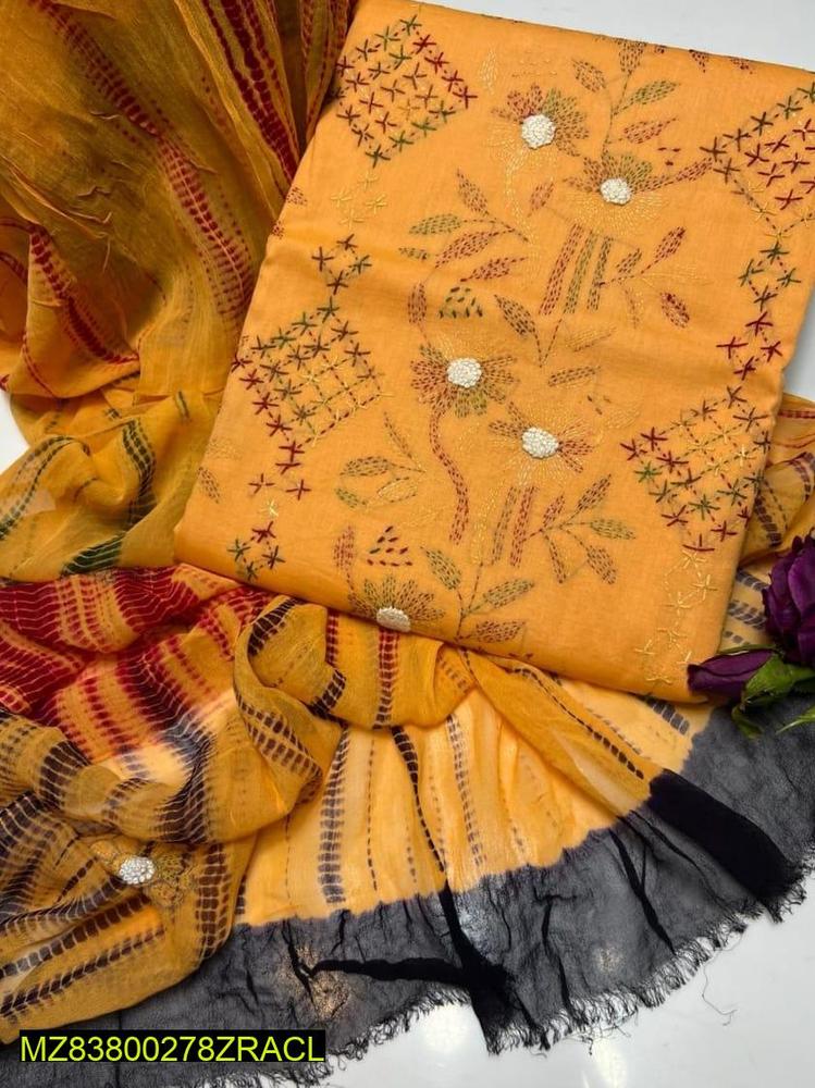 3 Pcs Women's Unstitched Lawn Embroidered Suit