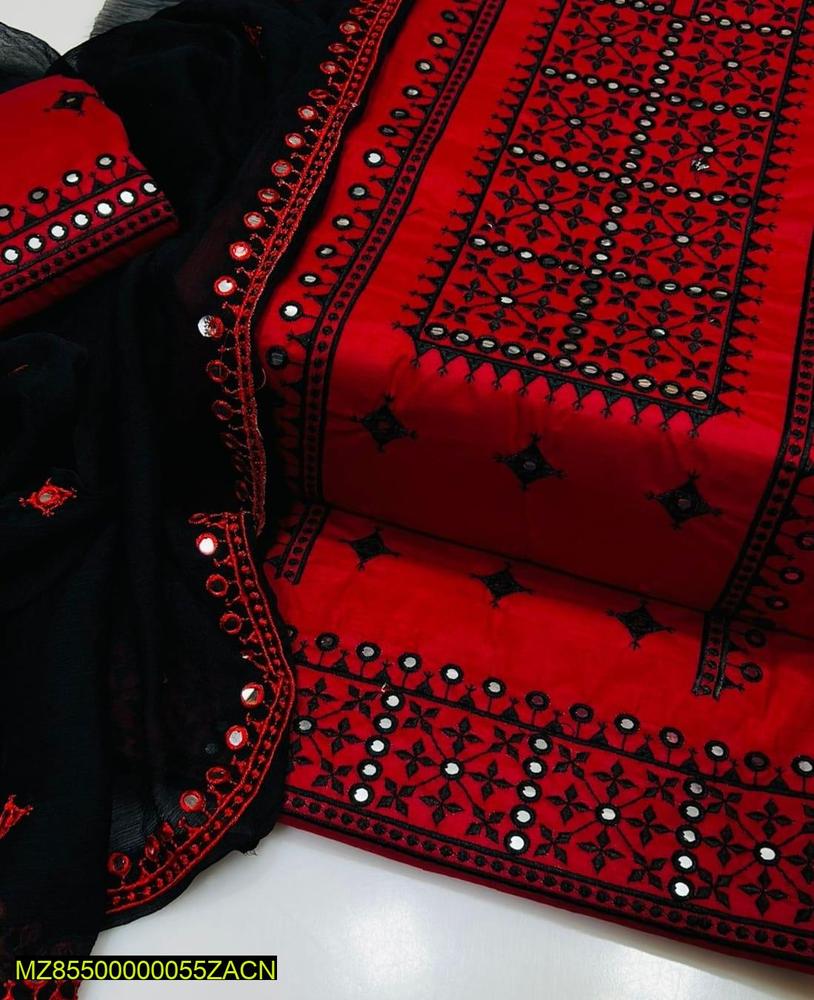 3 Pcs Women's Unstitched Cotton Embroidered Suit