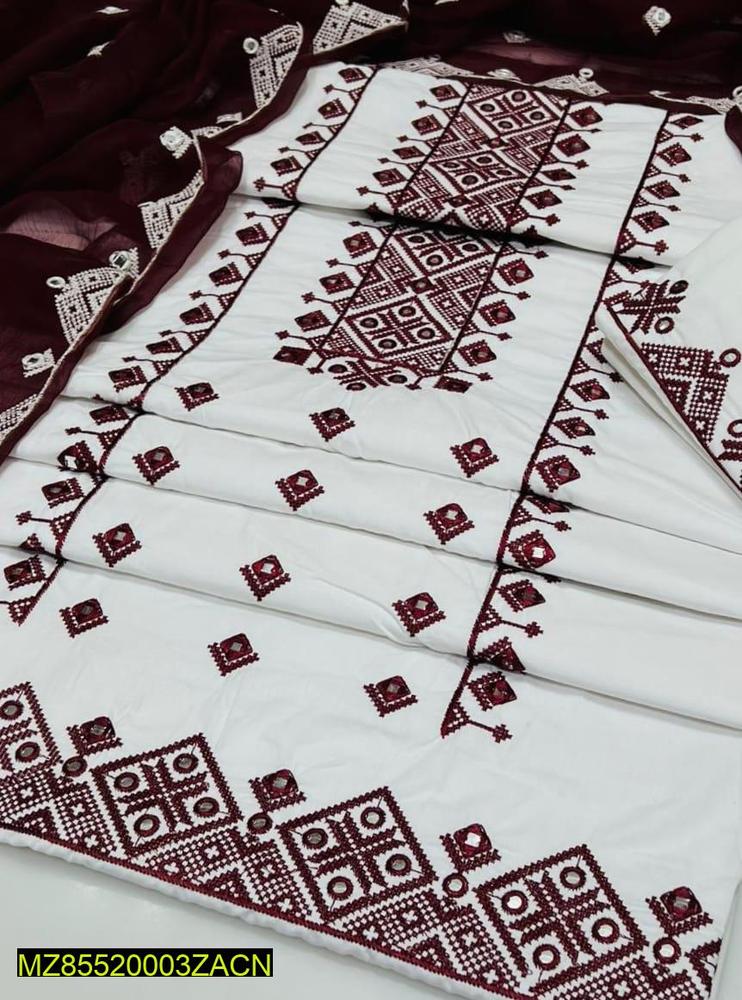 3 Pcs Women's Unstitched Cotton Embroidered Suit