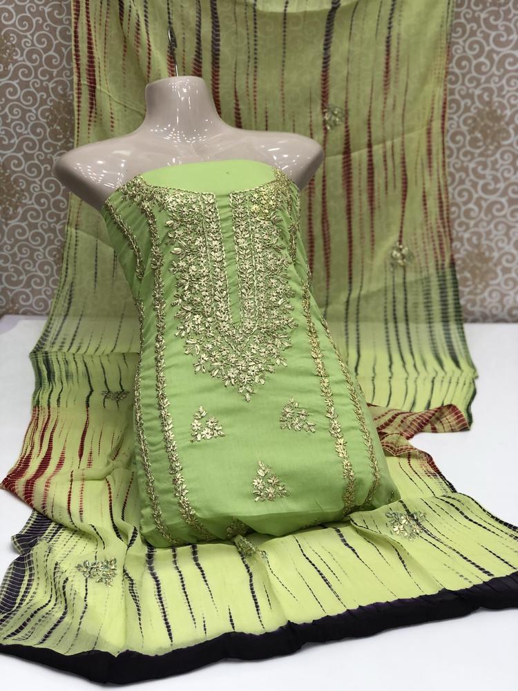 3 Pcs Women's Unstitched Lawn Hand Work Gota Suit