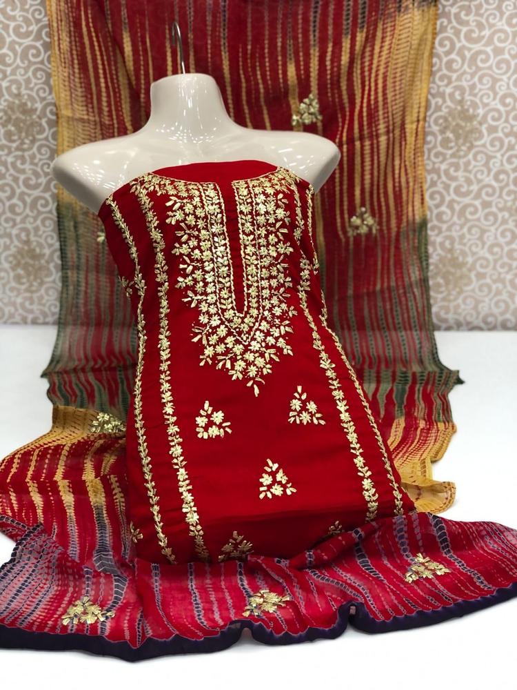 3 Pcs Women's Unstitched Lawn Hand Work Gota Suit