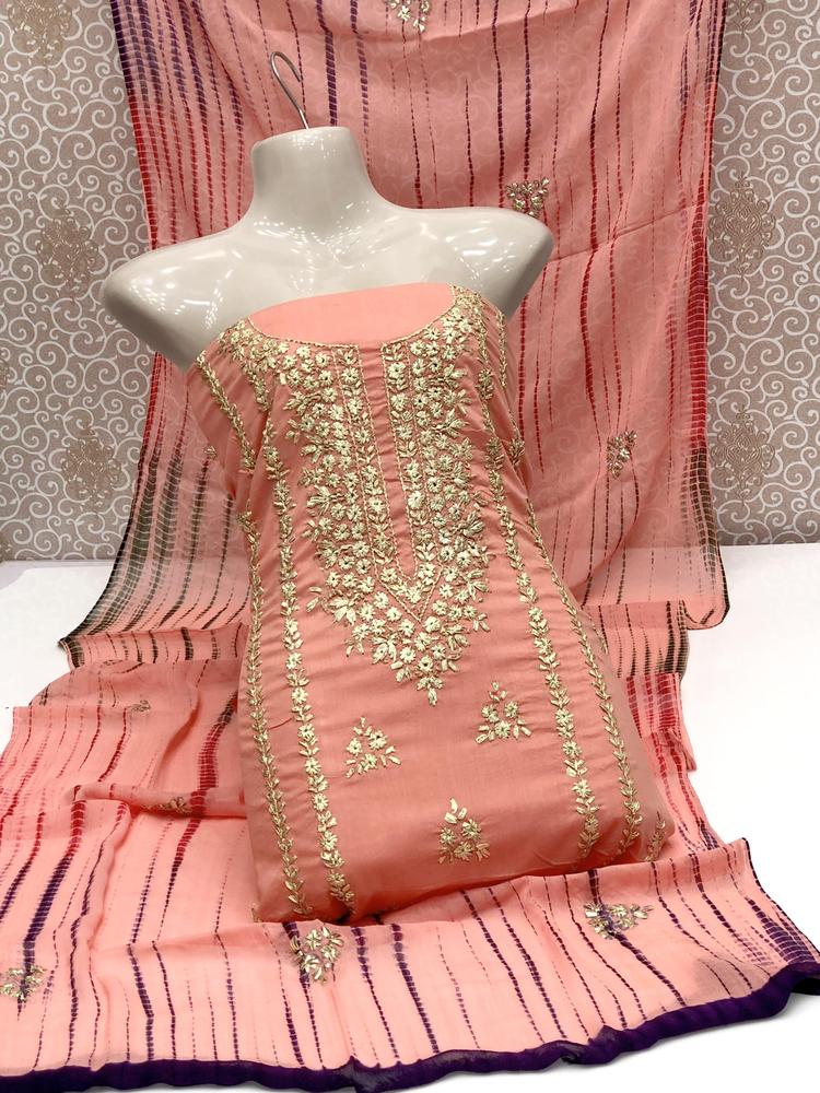 3 Pcs Women's Unstitched Lawn Hand Work Gota Suit