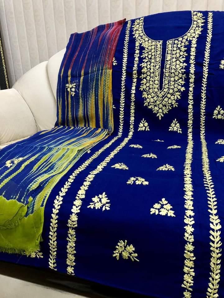 3 Pcs Women's Unstitched Lawn Hand Work Gota Suit