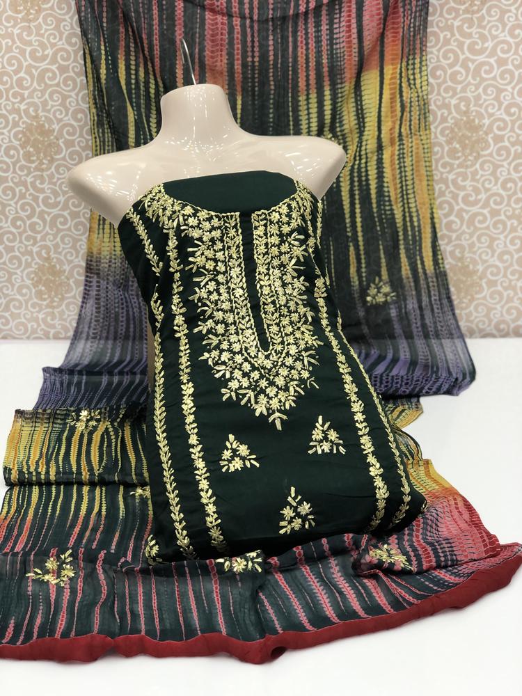 3 Pcs Women's Unstitched Lawn Hand Work Gota Suit