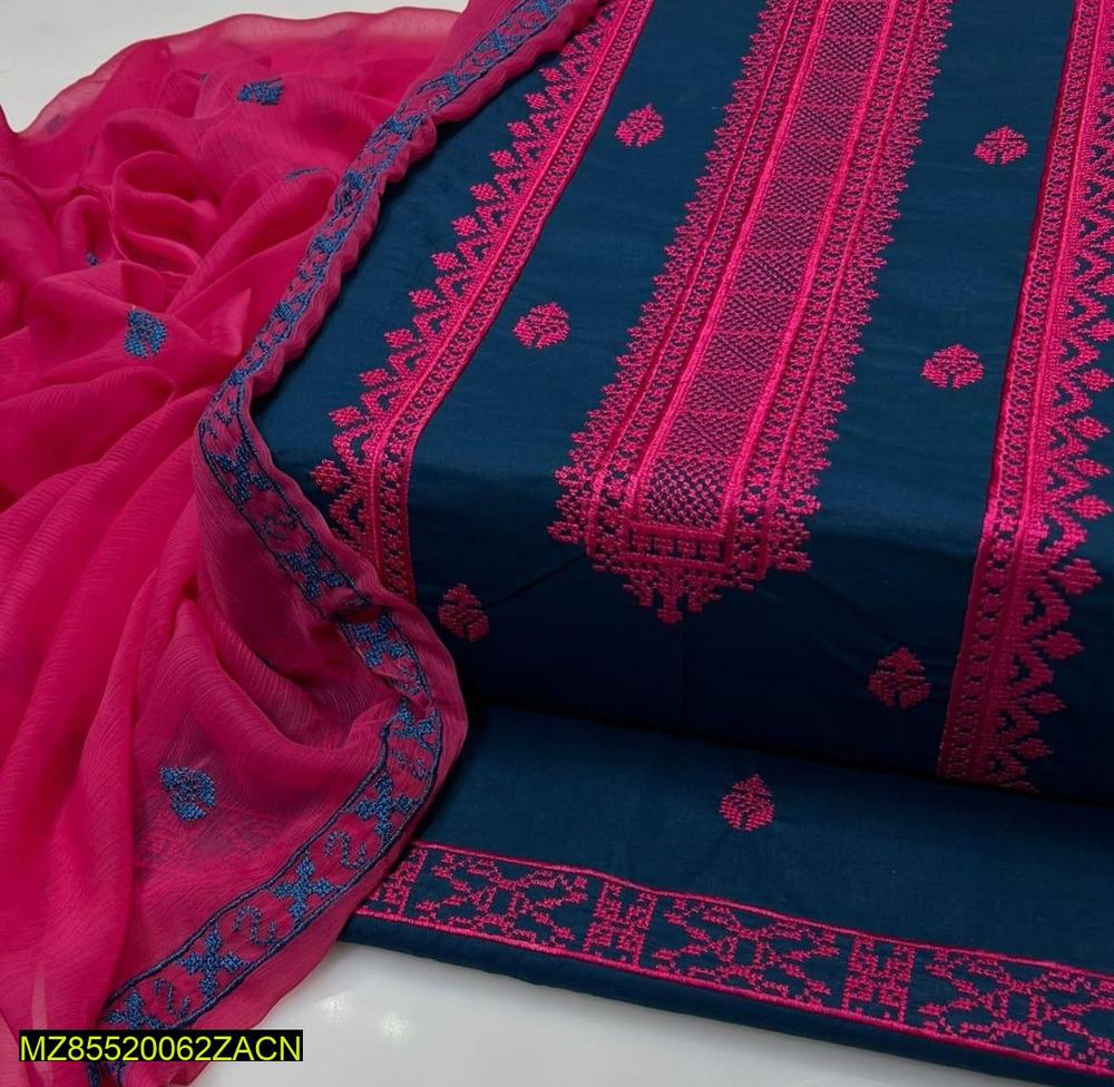 3 Pcs Women's Unstitched Cotton Embroidered Suit