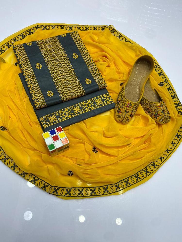 3 Pcs Women's Unstitched Cotton Embroidered Suit