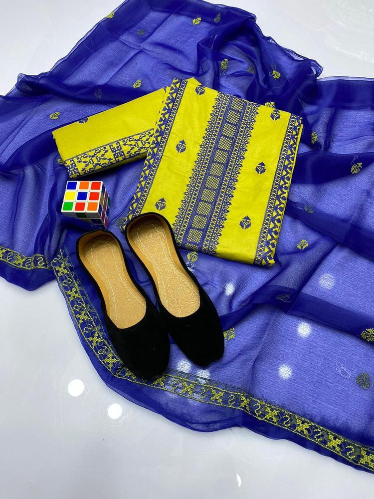 3 Pcs Women's Unstitched Cotton Embroidered Suit