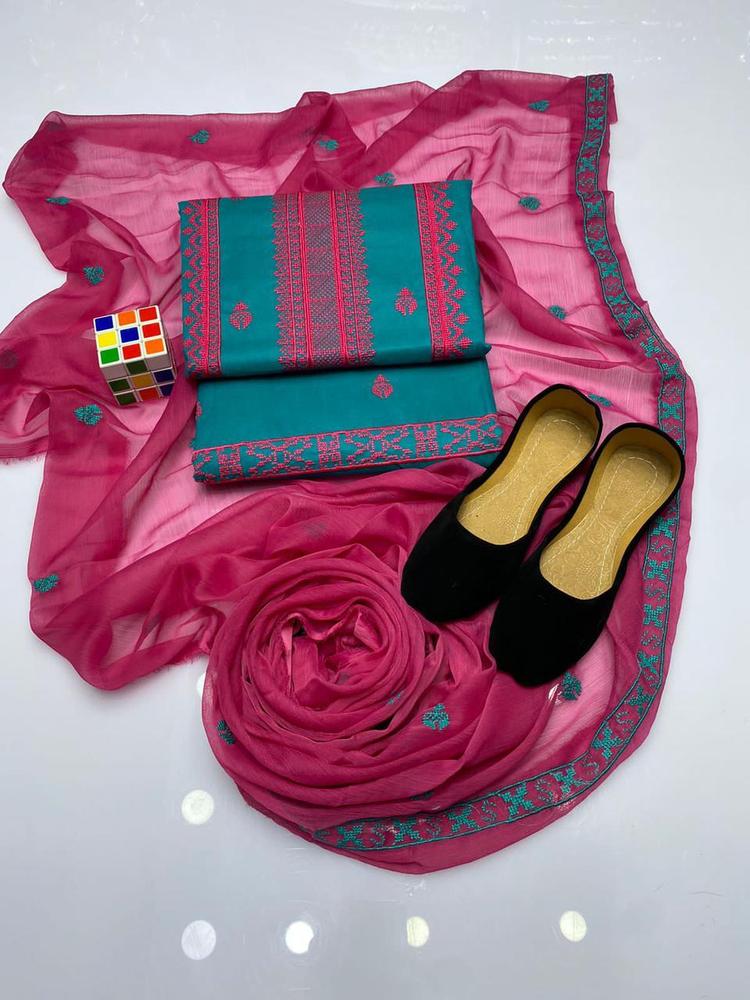 3 Pcs Women's Unstitched Cotton Embroidered Suit