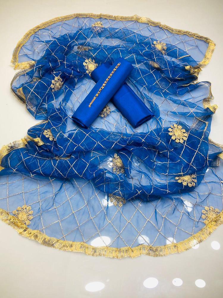 3 Pcs Women's Unstitched Silk Plain Suit