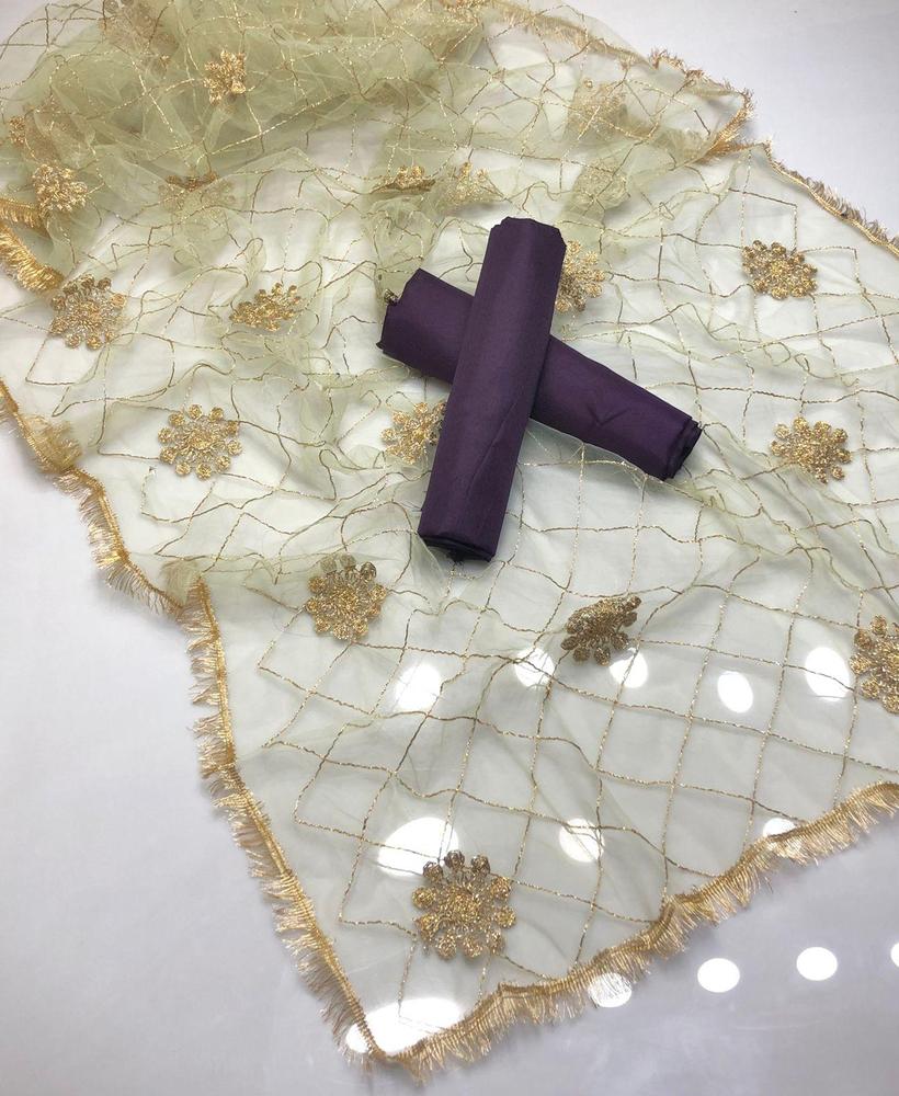 3 Pcs Women's Unstitched Silk Plain Suit