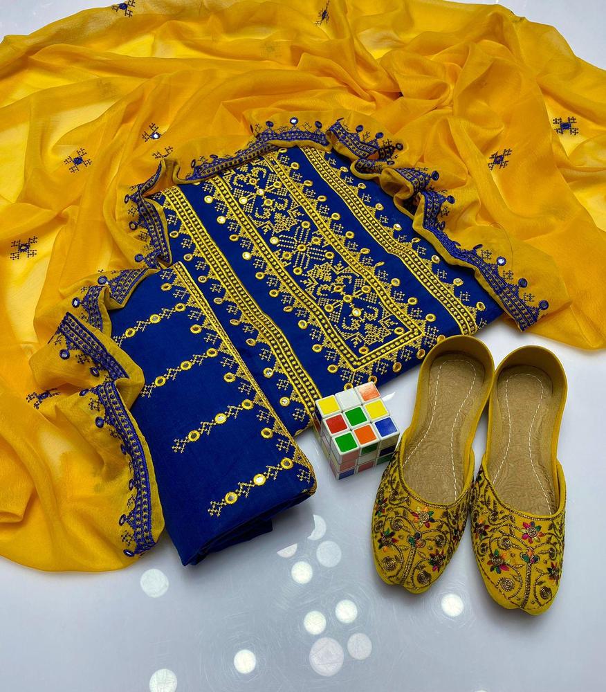 3 Pcs Women's Unstitched Cotton Embroidered Suit