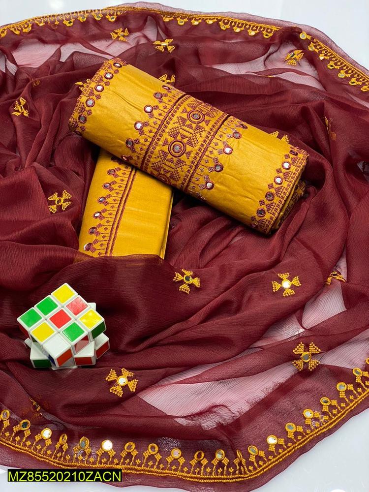 3 Pcs Women's Unstitched Cotton Embroidered Suit