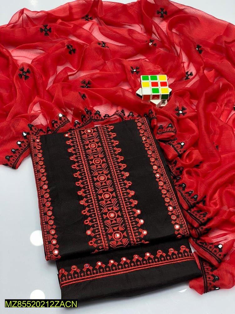 3 Pcs Women's Unstitched Cotton Embroidered Suit