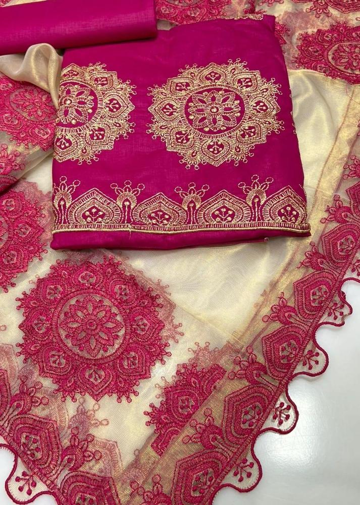 3 Pcs Women's Unstitched Cotton Embroidered Suit