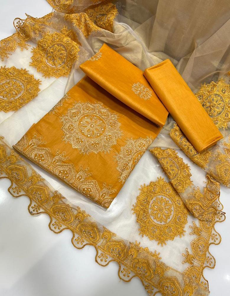 3 Pcs Women's Unstitched Cotton Embroidered Suit