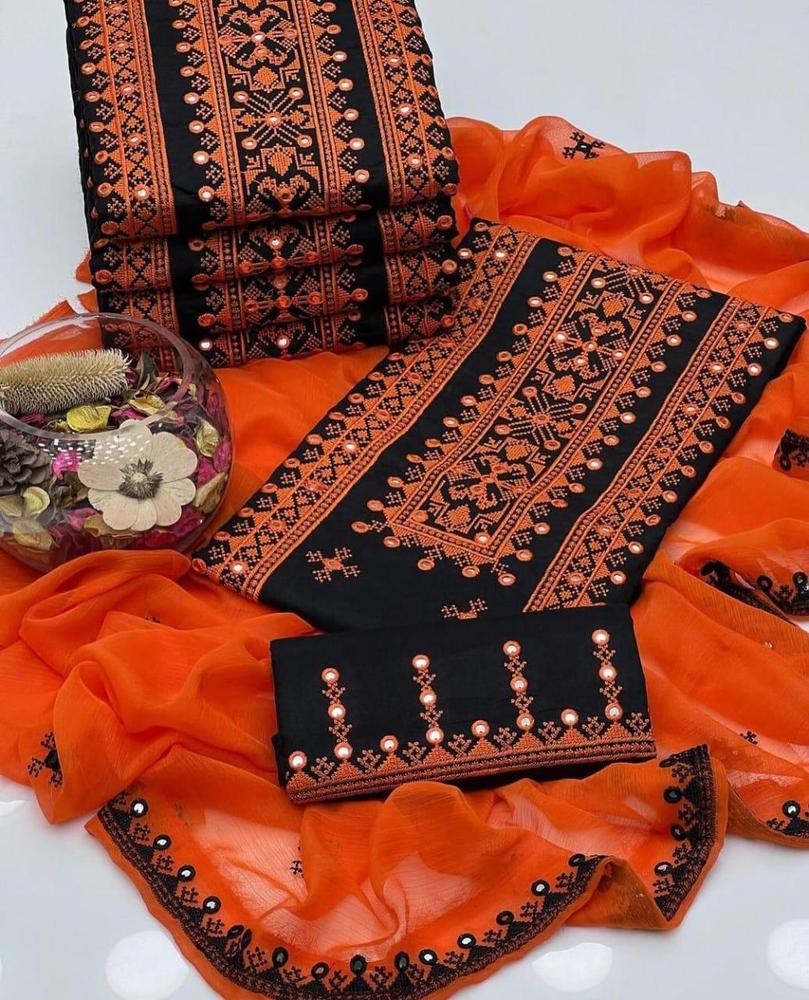 3 Pcs Women's Unstitched Cotton Embroidered Suit